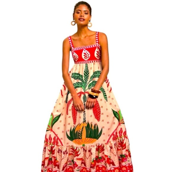 Dresses & Skirts - Tropical Plants Print Ruffle Hem Maxi Cami Dress,Sun Dress